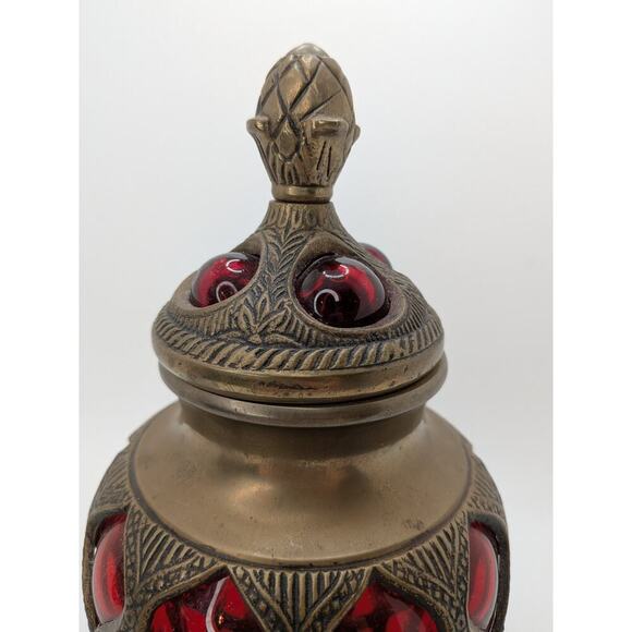 Vintage India Ruby Red Bubble Glass Jar With Lid Apothecary Moroccan Style - Picture 2 of 6